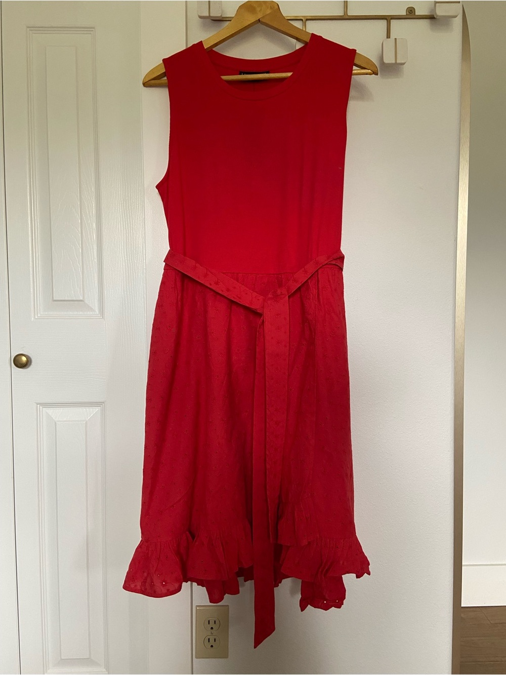 Lane Bryant Red Eyelet Sleeveless Belted Dress 16 NWT Cotton